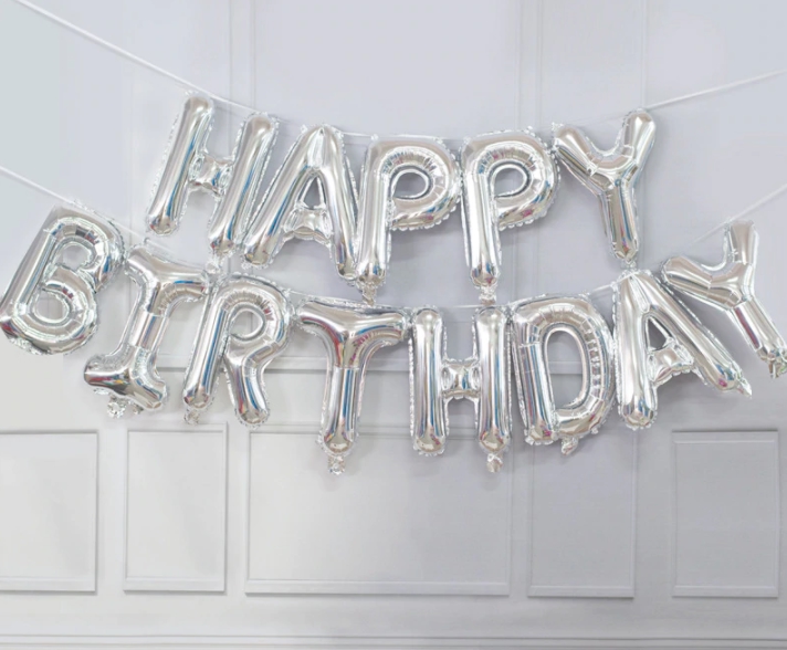 Guirlande de Ballons - Happy Birthday - Argent
