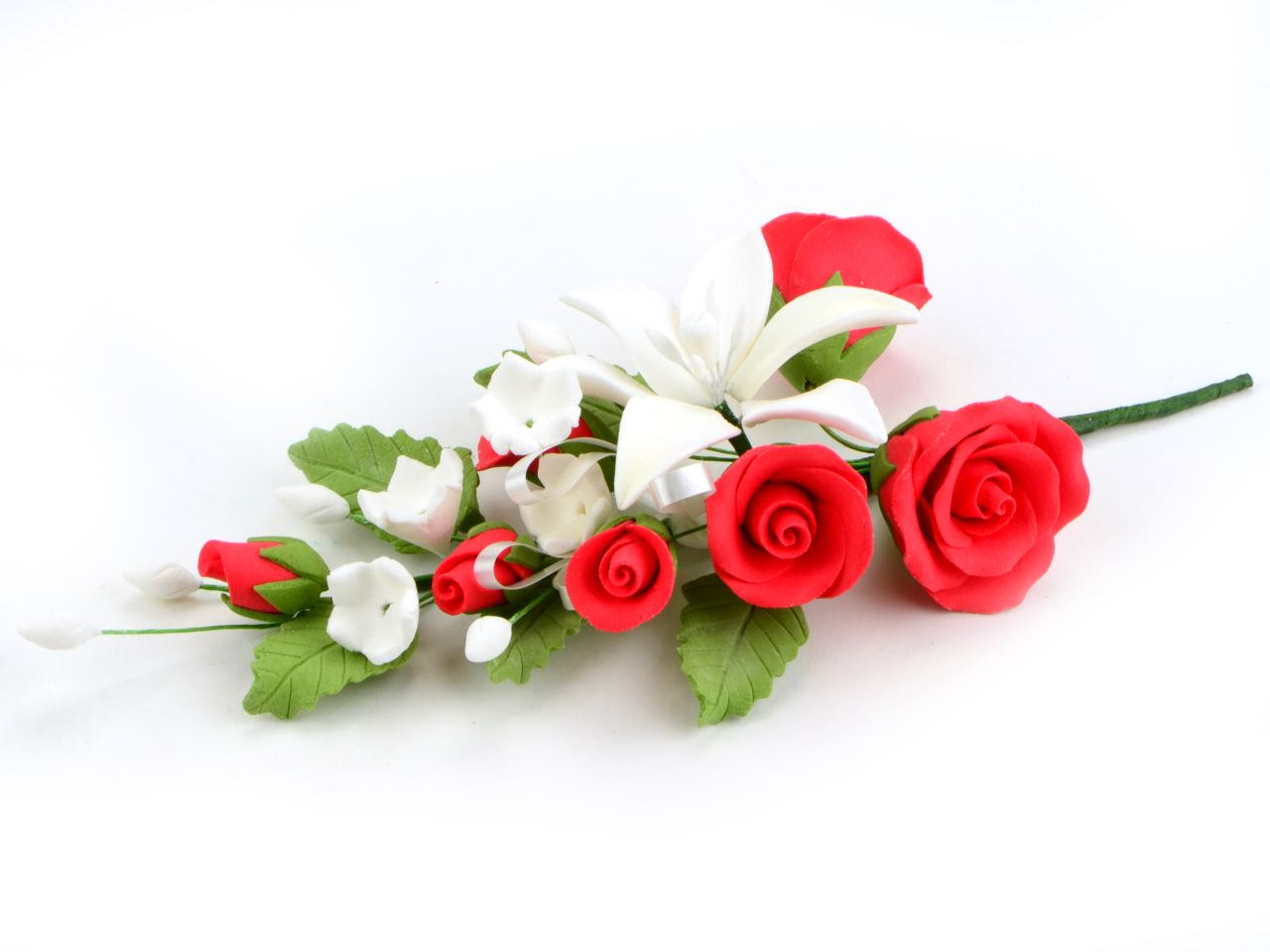 Fleur en sucre - Bouquet de Lis et Rose 22 cm - Rouge