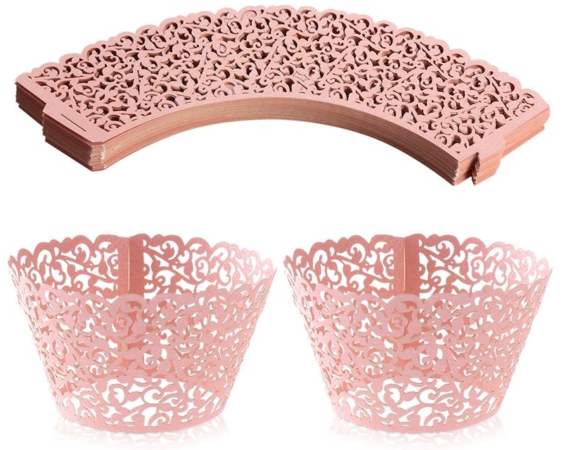 Contours à cupcake – Dentelle Rose – Lot de 12