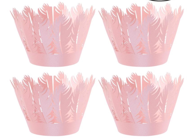 Contours à cupcake – Plumes Rose – Lot de 12