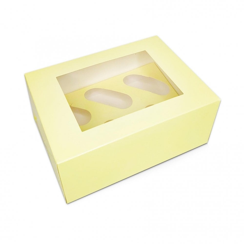 Boite pour 6 cupcakes - Jaune - Lot de 3