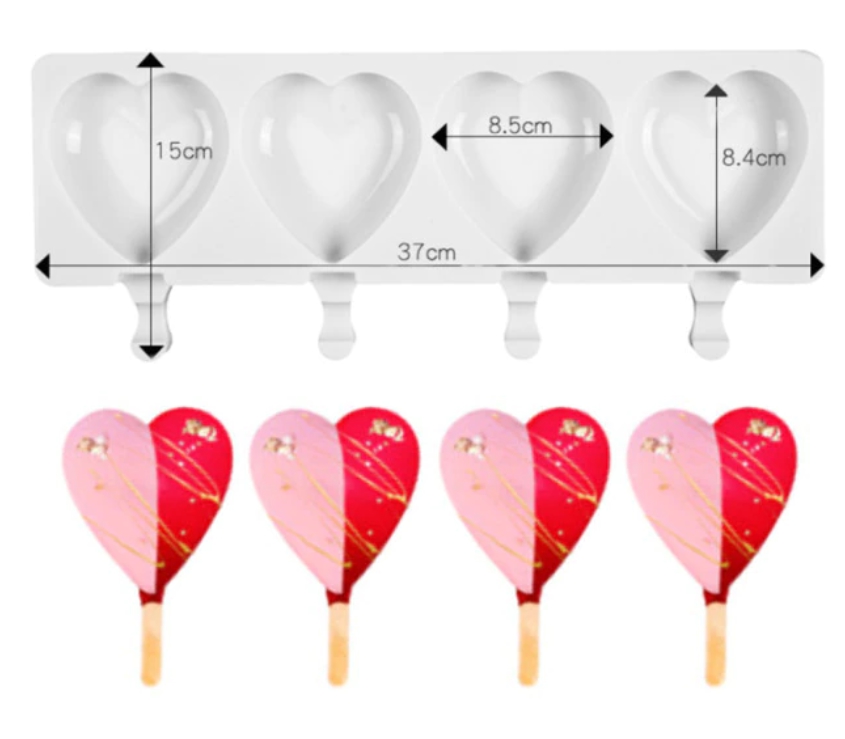 Moule Pop Sicle Cœur - 4 cavités