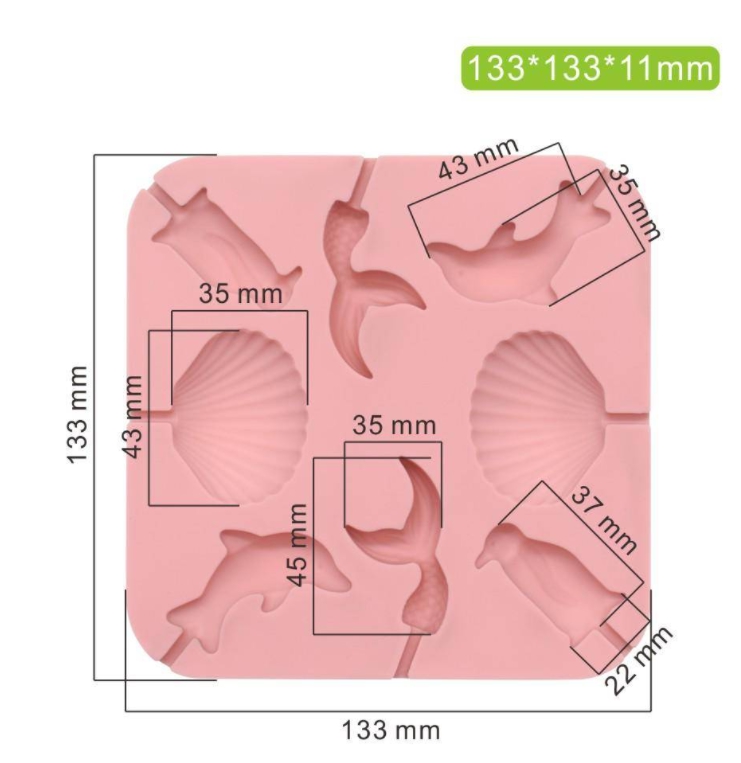 Moule en silicone pour sucettes - Coquillage et Animaux de Mer