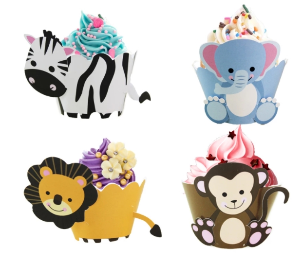 caissettes à cupcake papier - animaux de la jungle - 100pcs - 5 x 3 cm -  Dekora