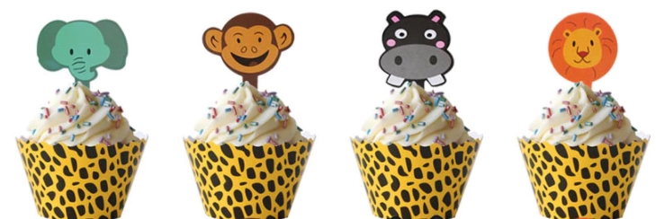 Contours à cupcake et Topper – Animaux de la Jungle – Lot de 6