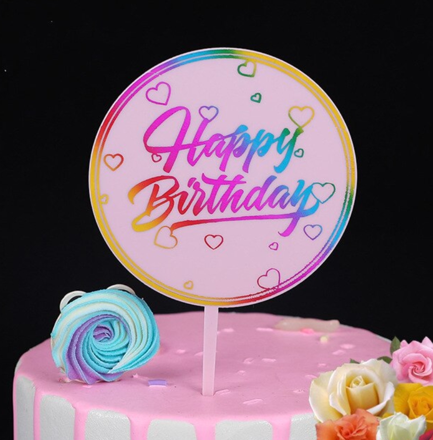 Topper acrylique en boule transparente - Happy Birthday - Colourful Blanc
