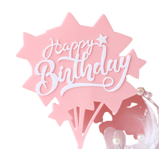 Topper en acrylique - Etoile Happy Birthday - Rose