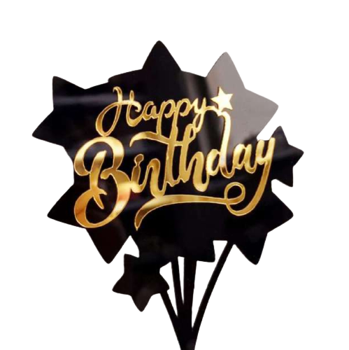 Topper en acrylique - Happy Birthday Etoile Noir