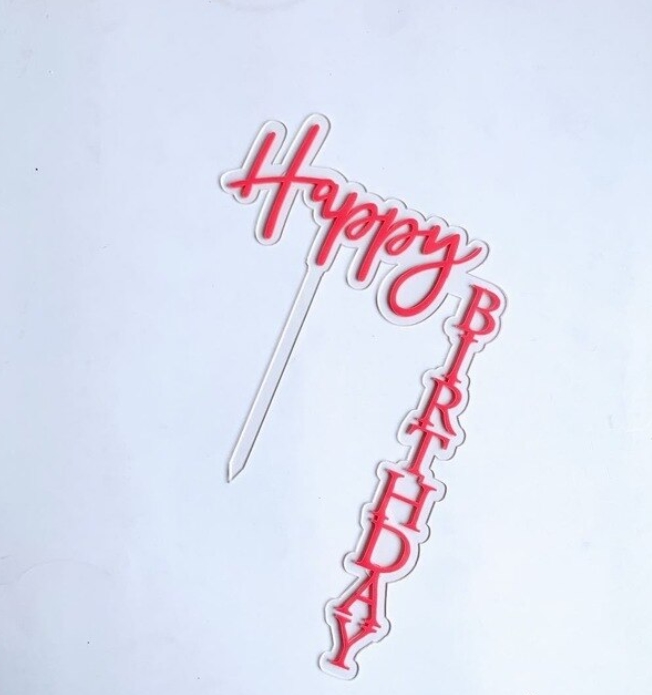 Topper en acrylique Verticale - Happy Birthday - Rose