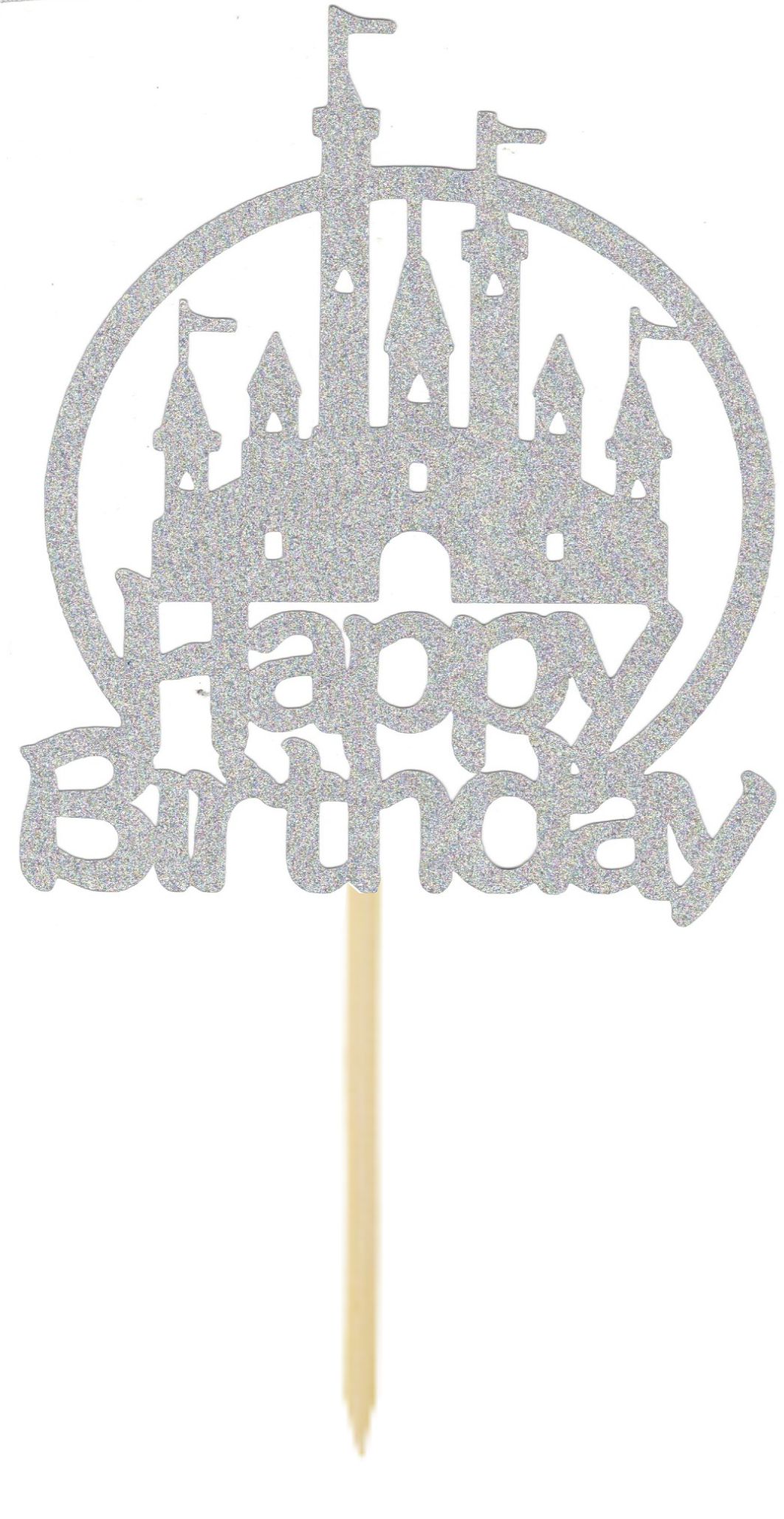 Topper - Happy Birthday - Argent pailleté Castle