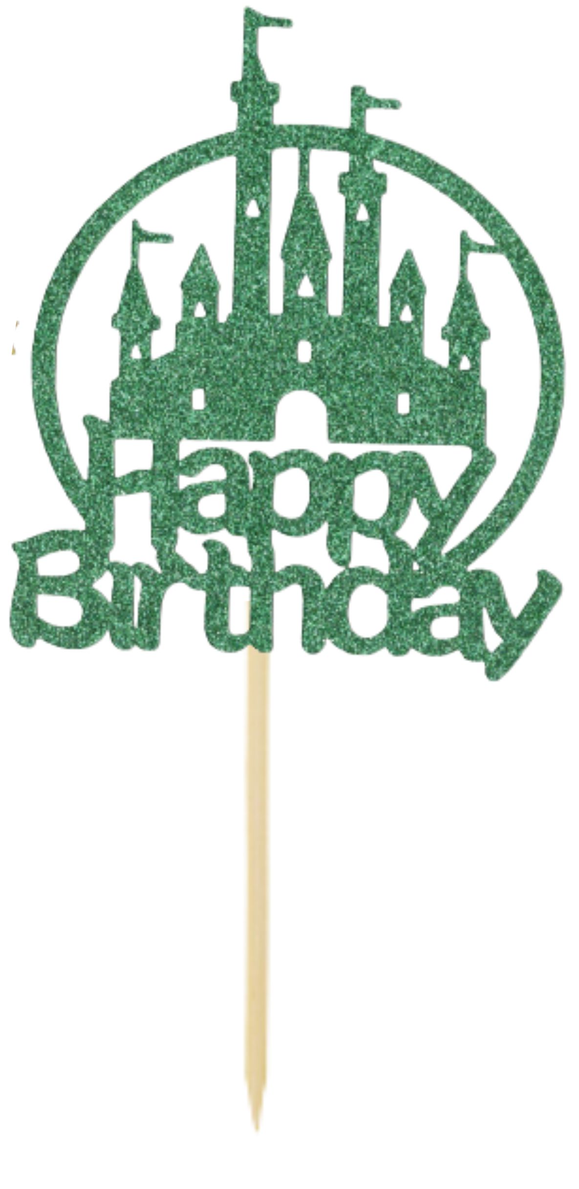 Topper - Happy Birthday avec Château - Vert pailleté