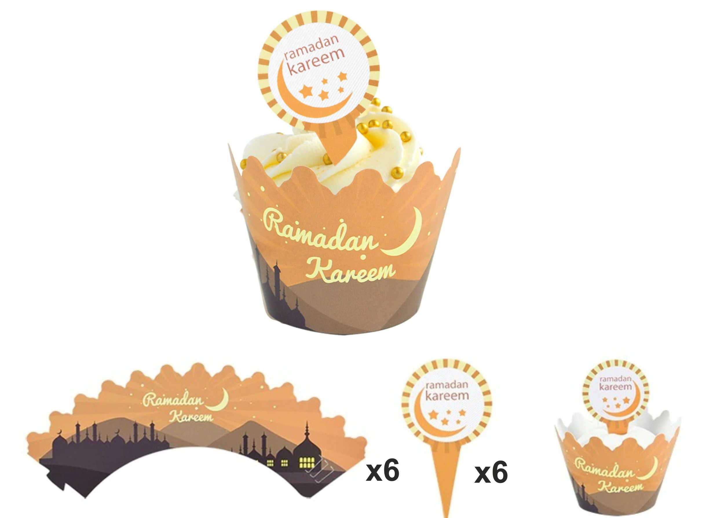 Contours à cupcake et Topper – Ramadan Kareem - Dune – Lot de 6
