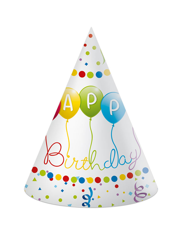 Chapeaux de Fête - Ballons Multicolores Happy Birthday - Lot de 6 -  O'SugarArt