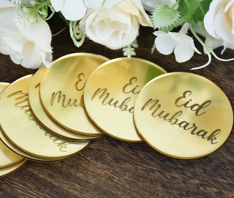 Topper en Acrylique Cercle - Eid Mubarak - Or - Lot de 3