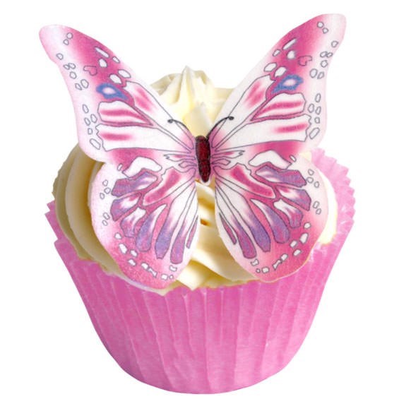Toppers alimentaire - Papillons "Rose" - Lot de 12