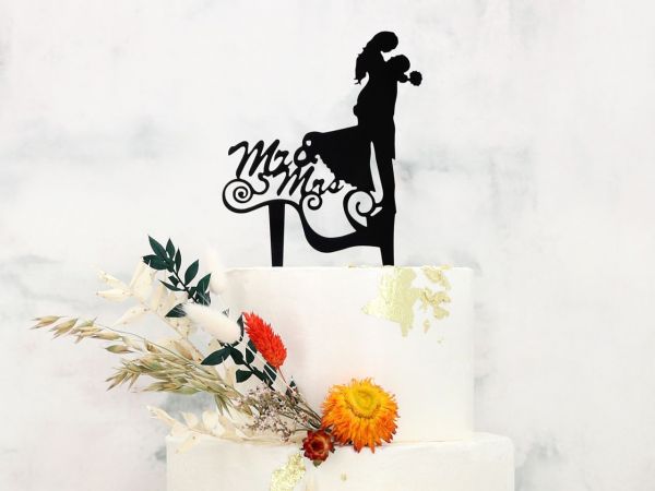 Topper en acrylique - Couple avec Mr & Mrs Romance - Noir