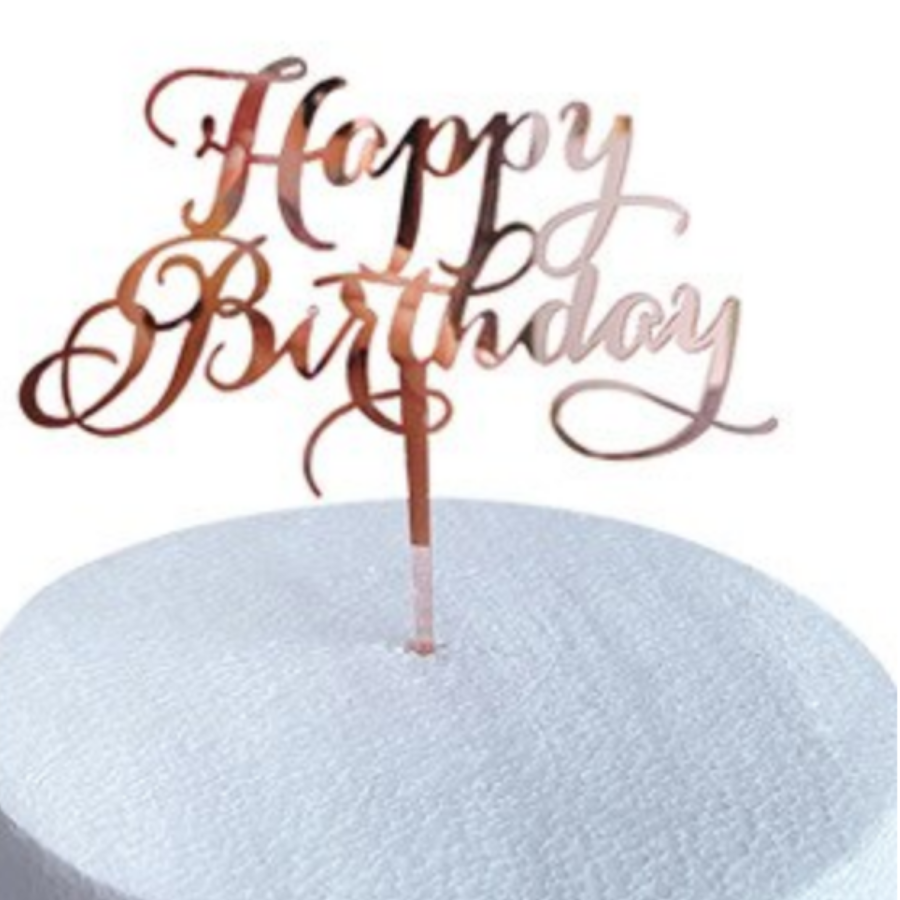 Topper en acrylique - Happy Birthday curve - Or Rosé