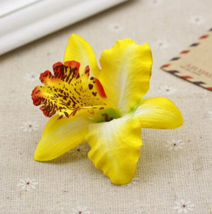 Fleur artificiel orchid Jaune 7 cm - Lot de 5
