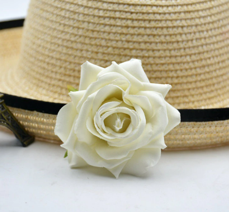 Fleur artificiel Rose têtes Blanc 8 cm - Lot de 2