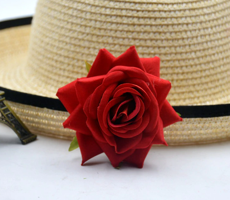 Fleur artificiel Rose têtes Rouge 8 cm - Lot de 2