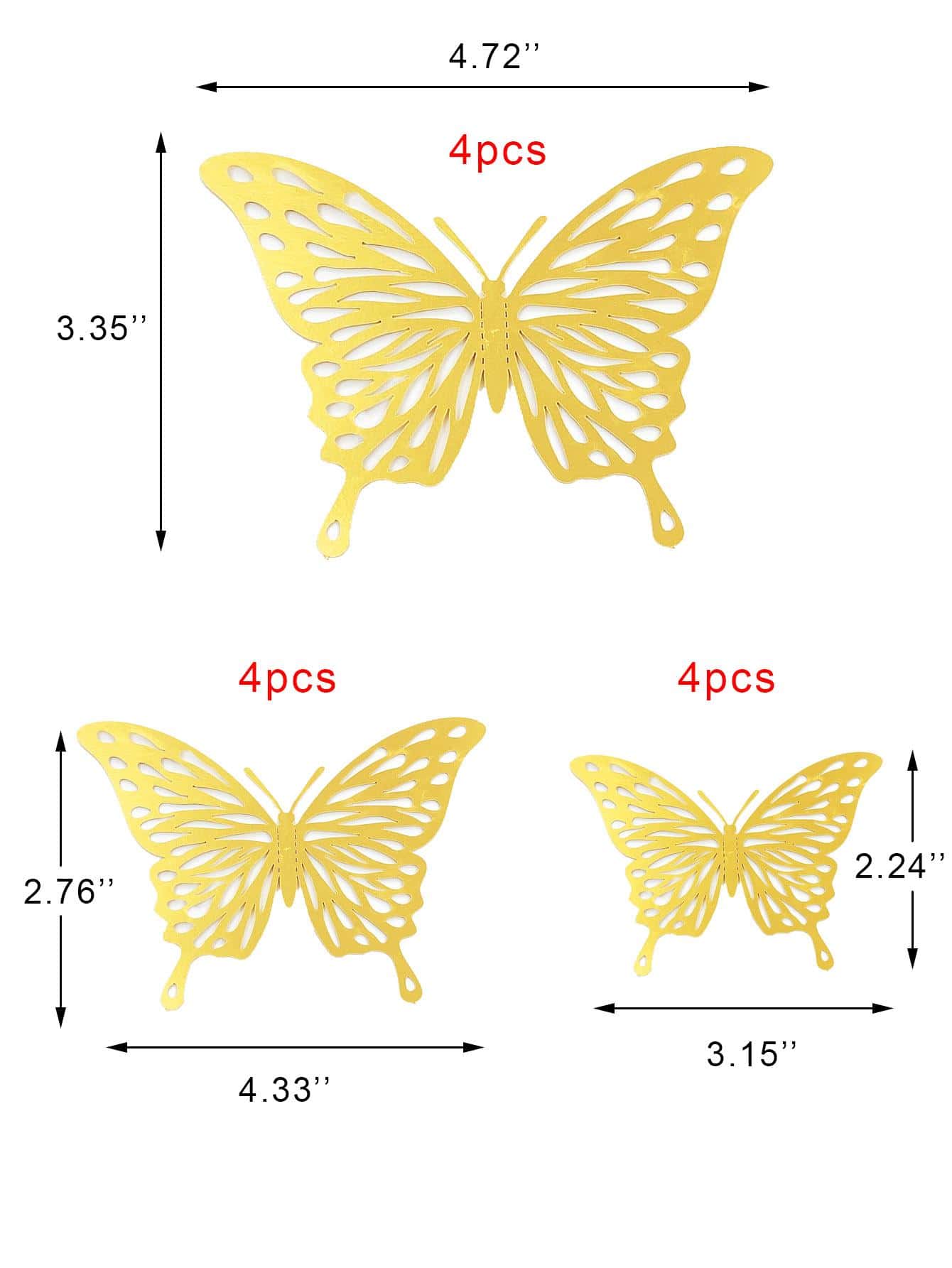 Papillon de décoration 3D Or - Lot de 12