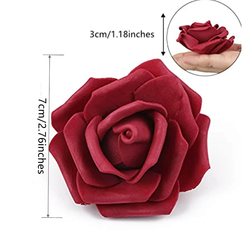 Fleur artificiel Rose têtes Rouge 7 cm - Lot de 5