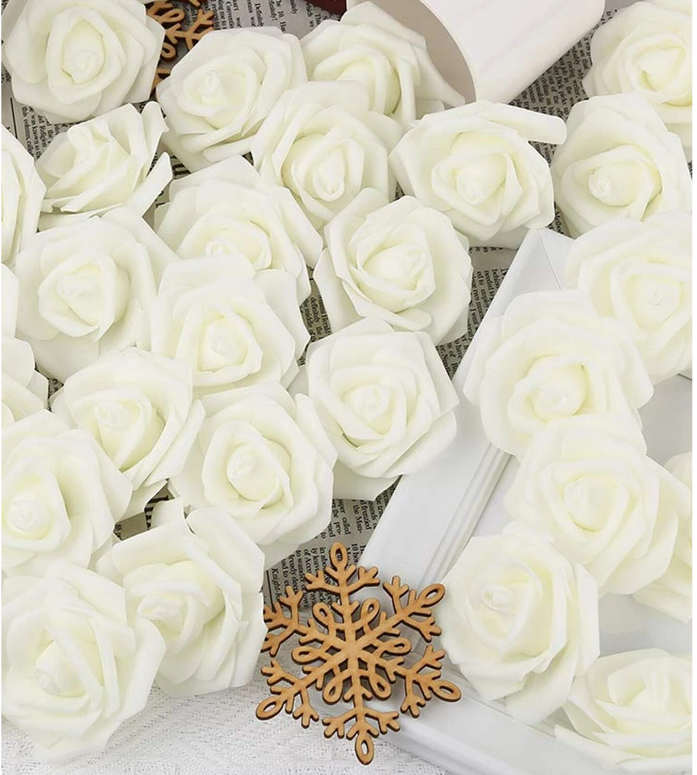 Fleur artificiel Rose têtes Blanc 7 cm - Lot de 5