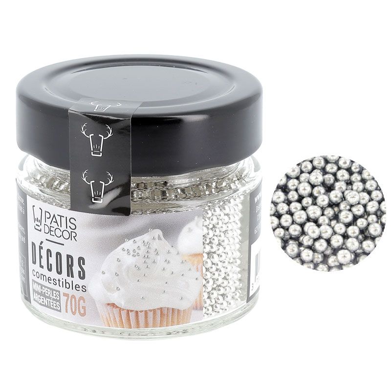 Mini perles argentées comestibles Ø 2 mm 70 g