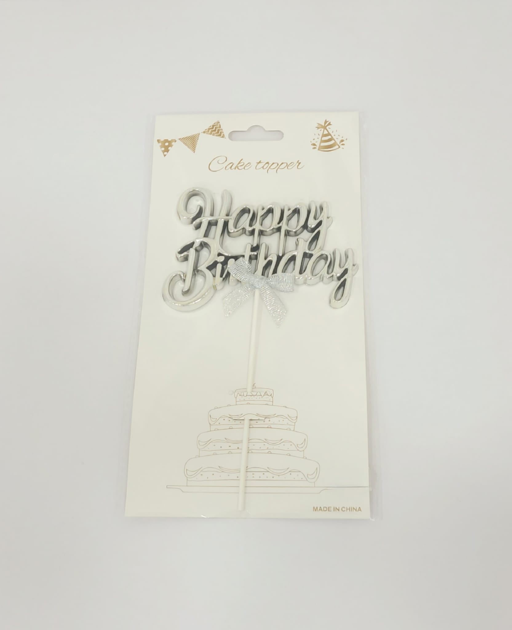 Topper - Happy Birthday - Argent
