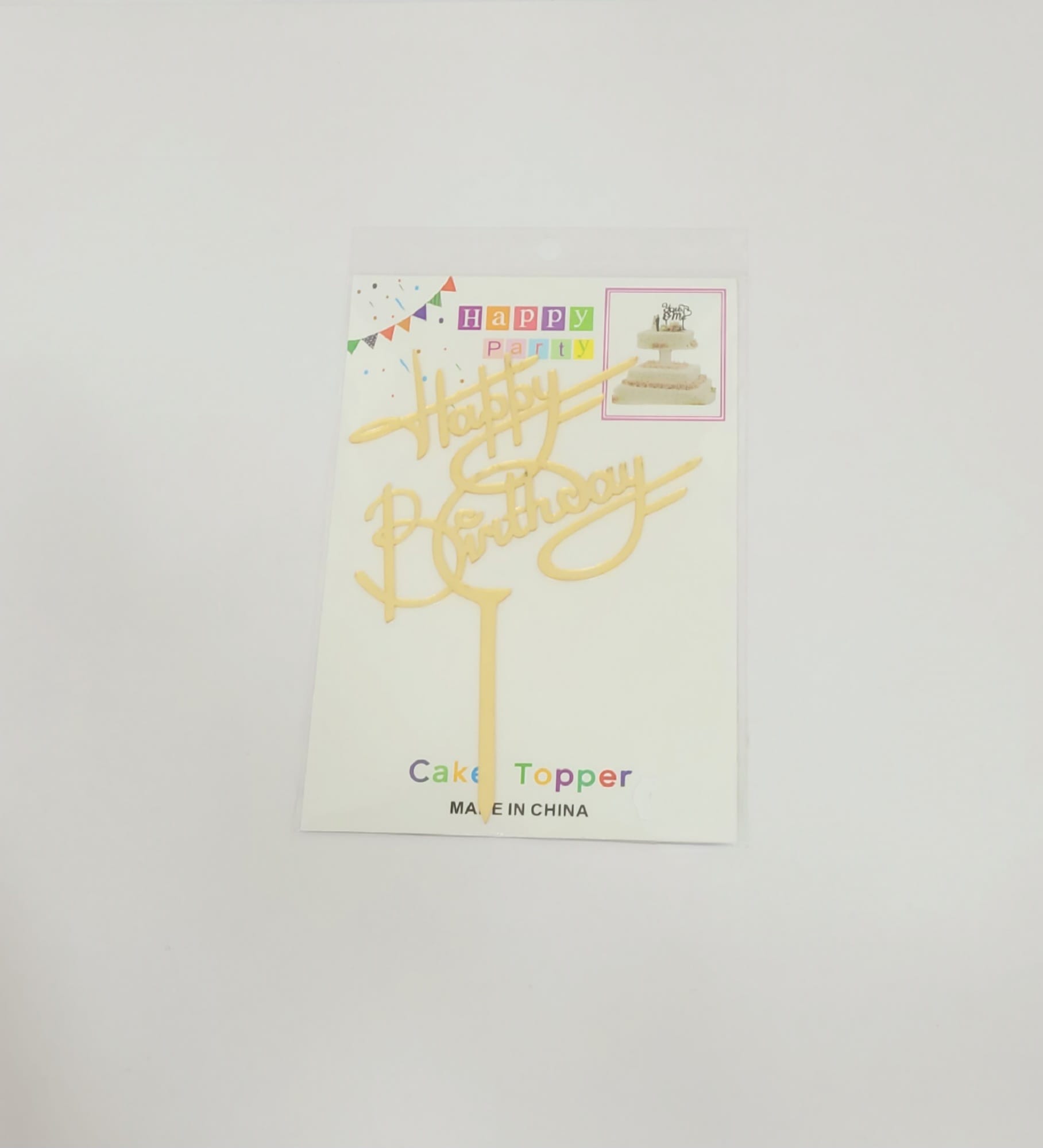 Topper en acrylique - Happy Birthday Lignes - Or