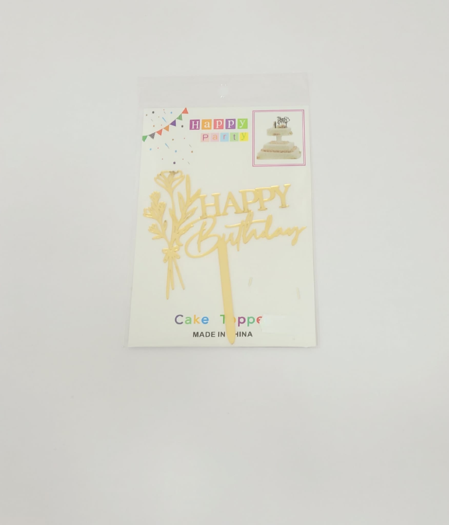 Topper en acrylique - Happy Birthday Fleurs - Or