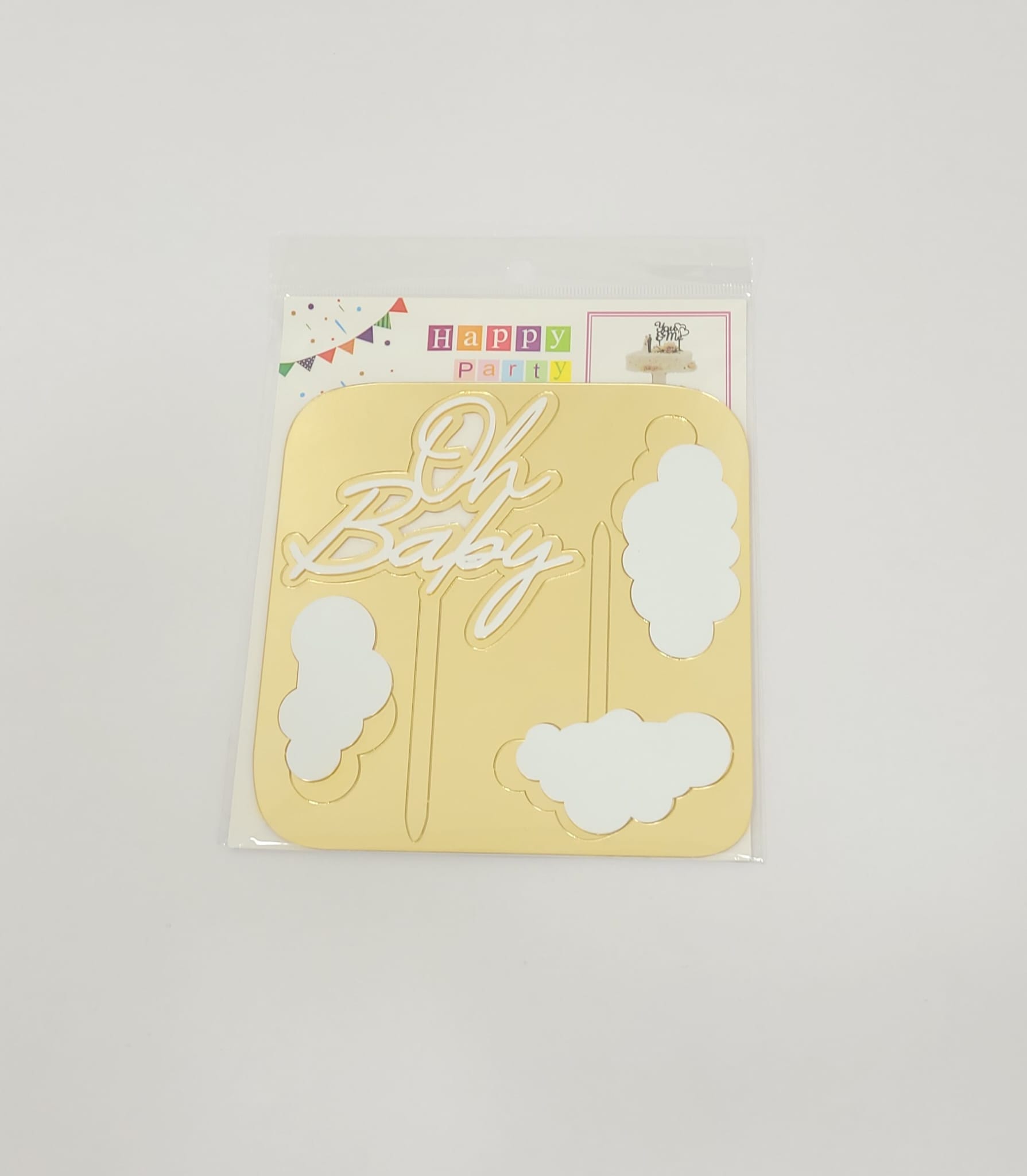 Topper en Acrylique - Oh baby avec nuages - Or