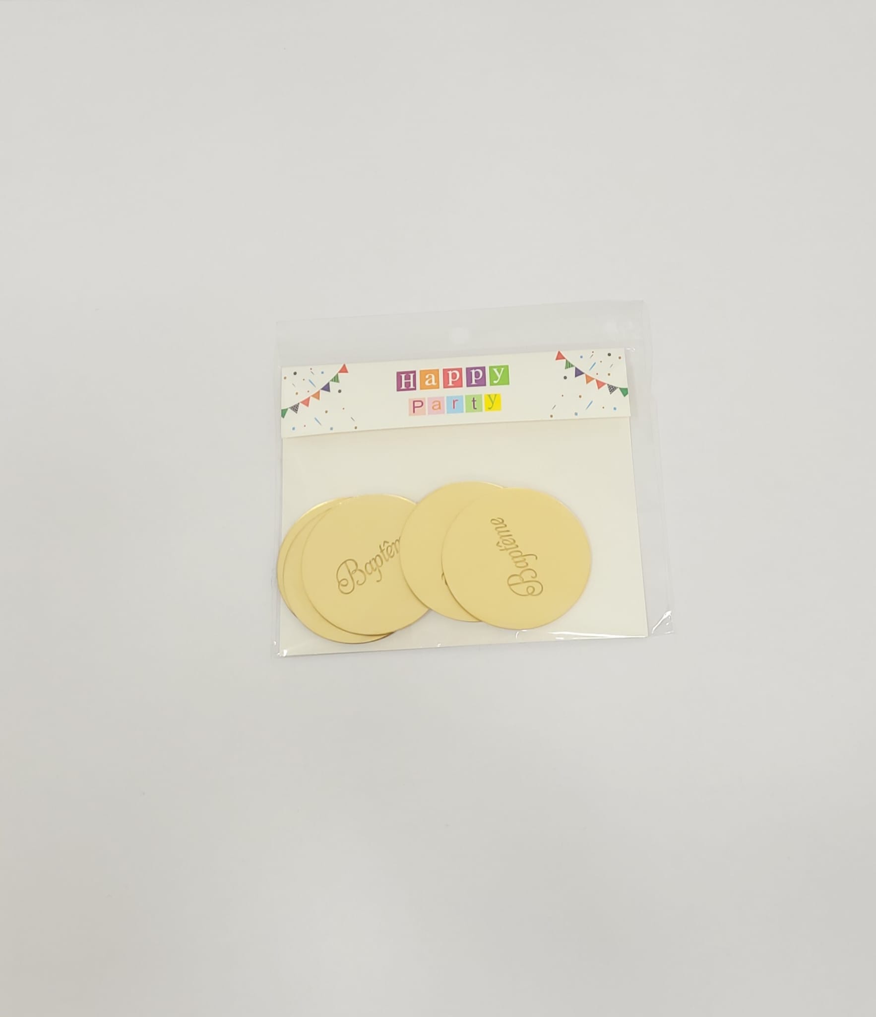 Topper en Acrylique Cercle - Bapteme - Or - Lot de 5