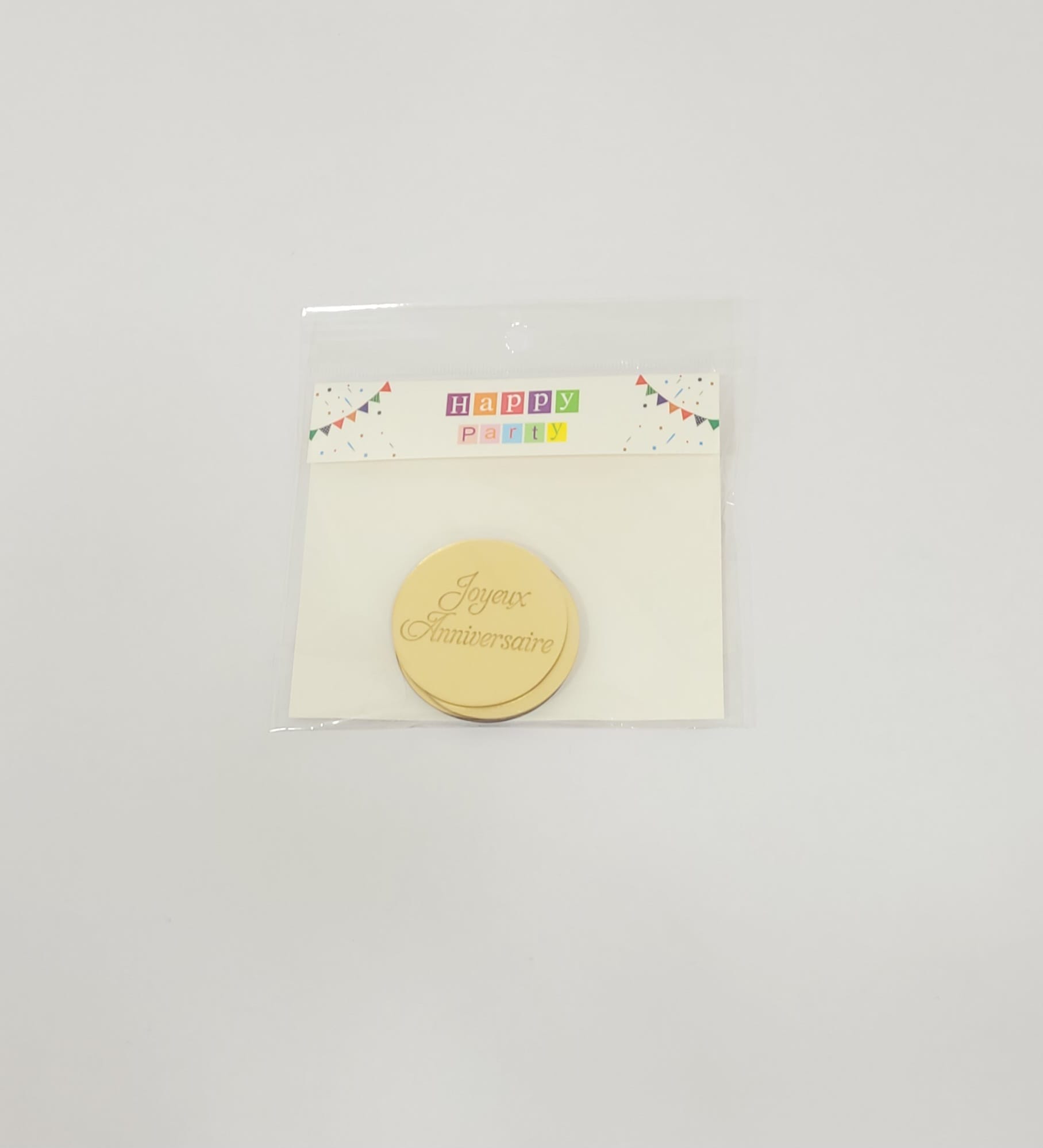 Topper en Acrylique Cercle - Joyeux Anniversaire - Or - Lot de 5
