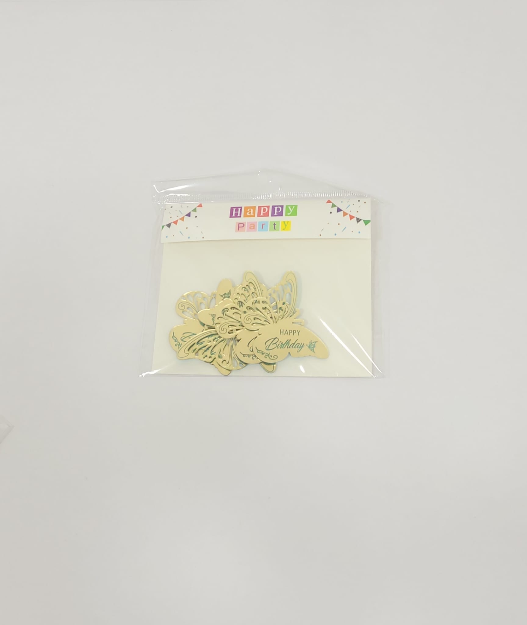Topper en Acrylique Papillon - Happy Birthday - Or - Lot de 5