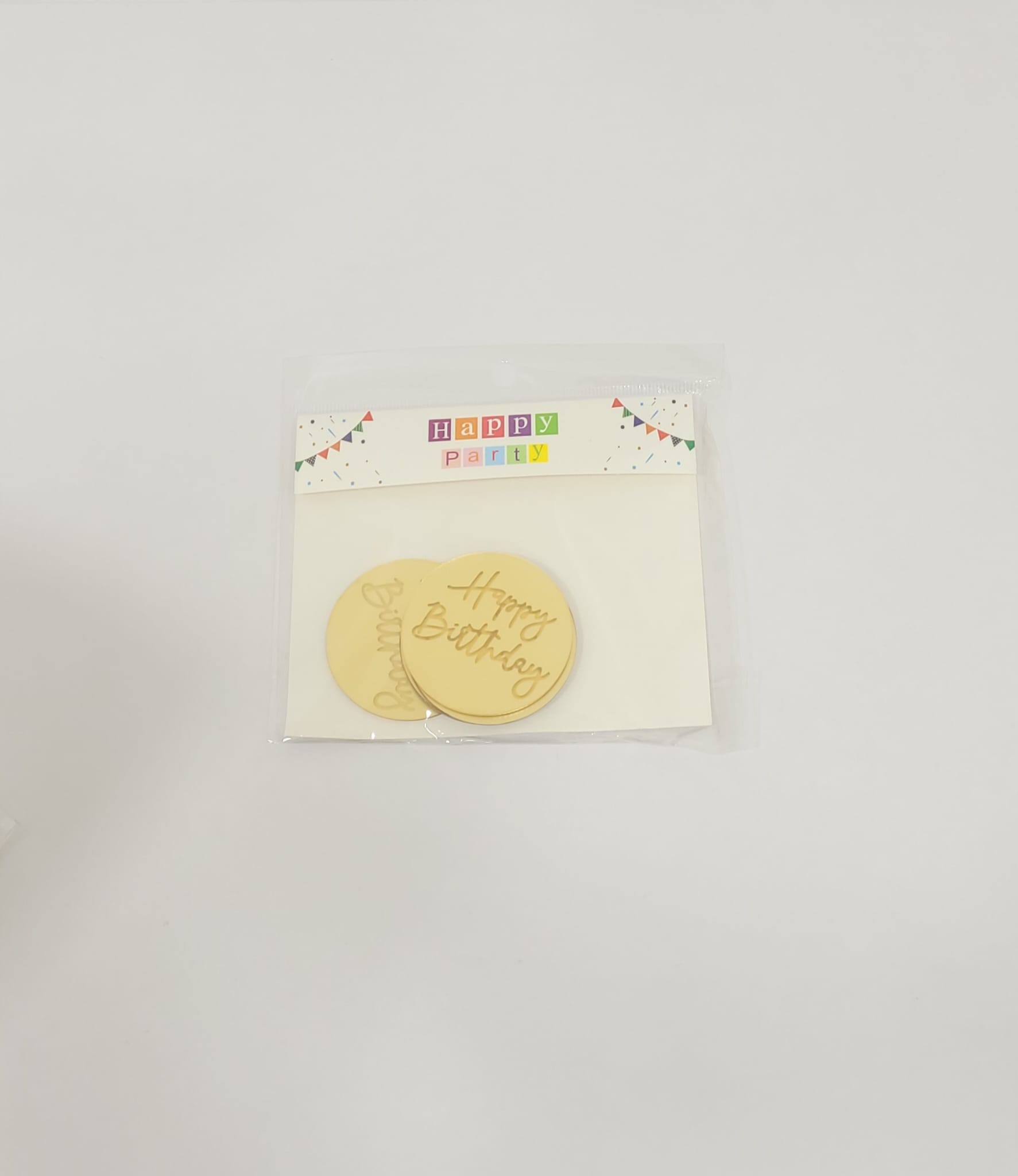 Topper en Acrylique Cercle - Happy Birthday - Or - Lot de 5