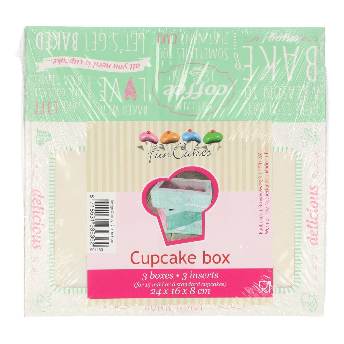 Boite pour 6 cupcakes/15 mini-cupcakes - Citations - Lot de 3