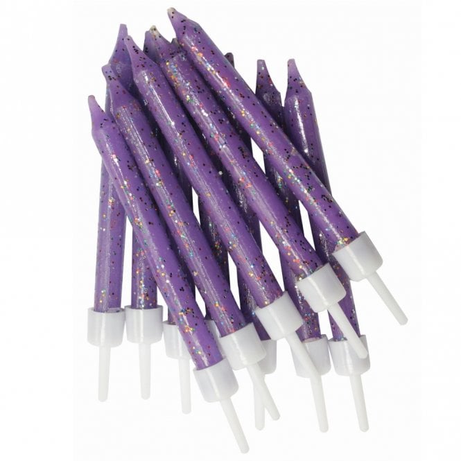 Bougies à paillettes – violet - Lot de 12