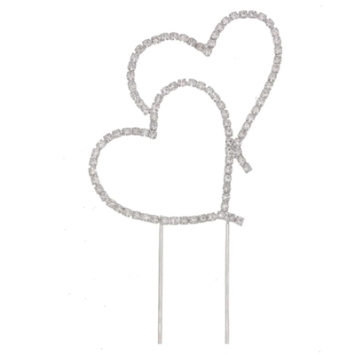 Topper à strass - Double Coeur - Argent