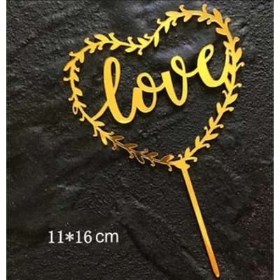 Topper en acrylique - Love avec Coeur - Or