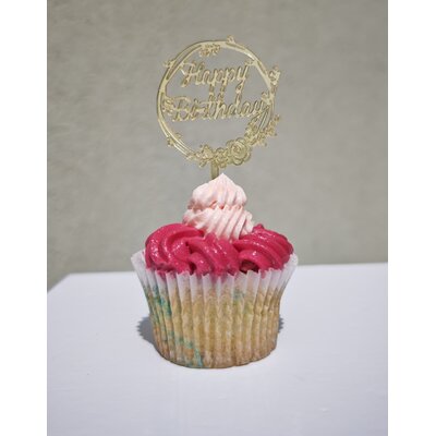 Topper en Acrylique à pic - Happy Birthday - Or - Lot de 5