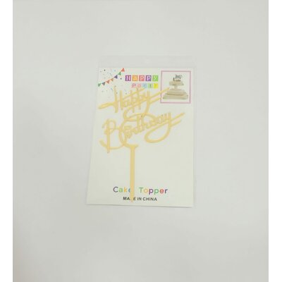 Topper en acrylique - Happy Birthday Lignes - Or