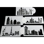 Pochoirs - Immeubles - Lot de 5