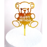 Topper en acrylique - Happy Birthday avec Nounours - Or