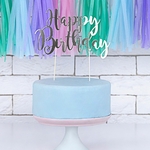 PARTY DECO-CAKE-TOPPER-HAPPY-BIRTHDAY-ARGENT