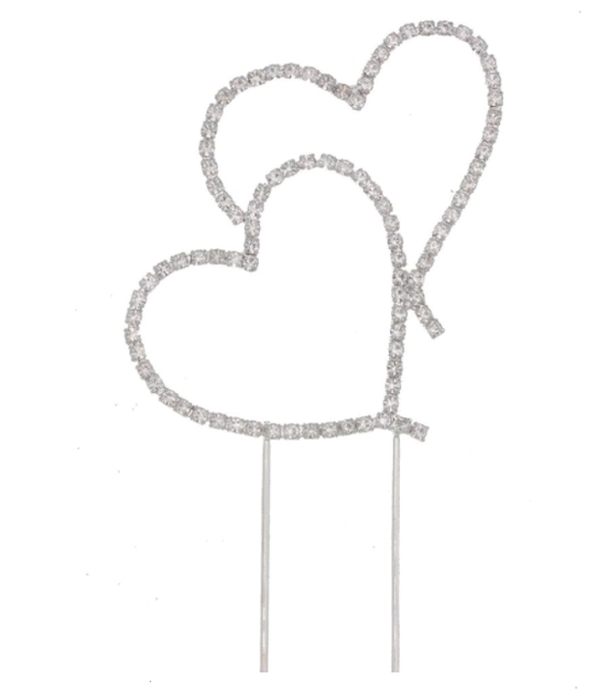 Topper à strass - Double Coeur - Argent