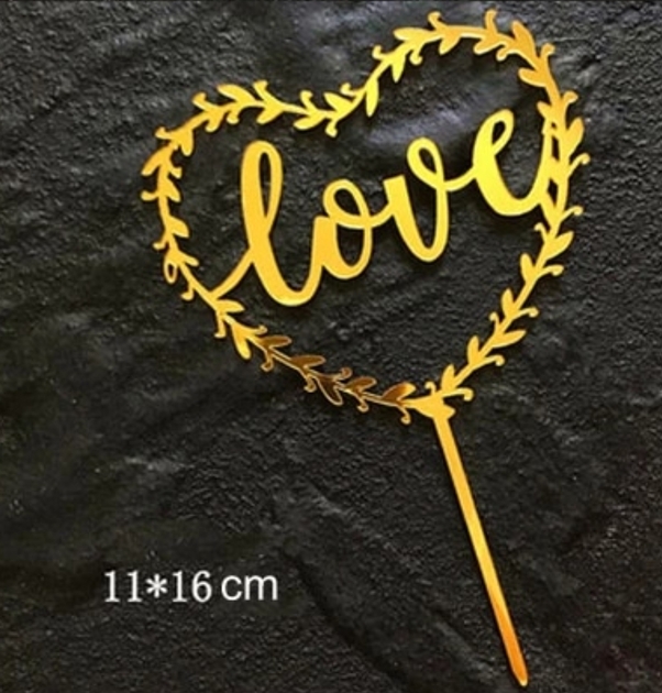 Topper en acrylique - Love avec Coeur - Or