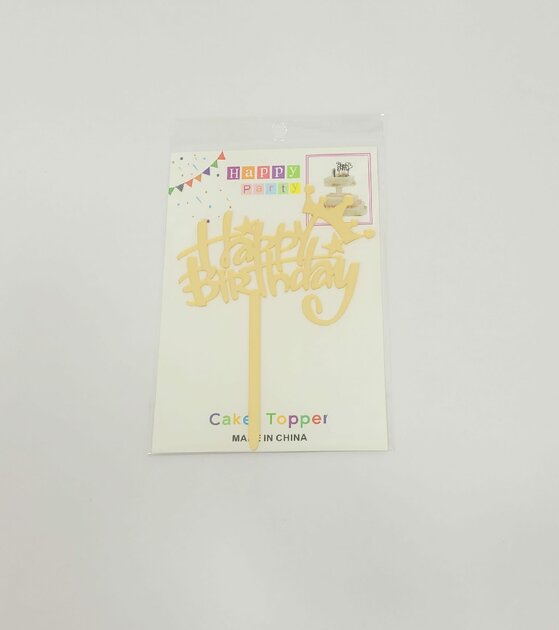 Topper en acrylique - Happy Birthday Couronne - Or