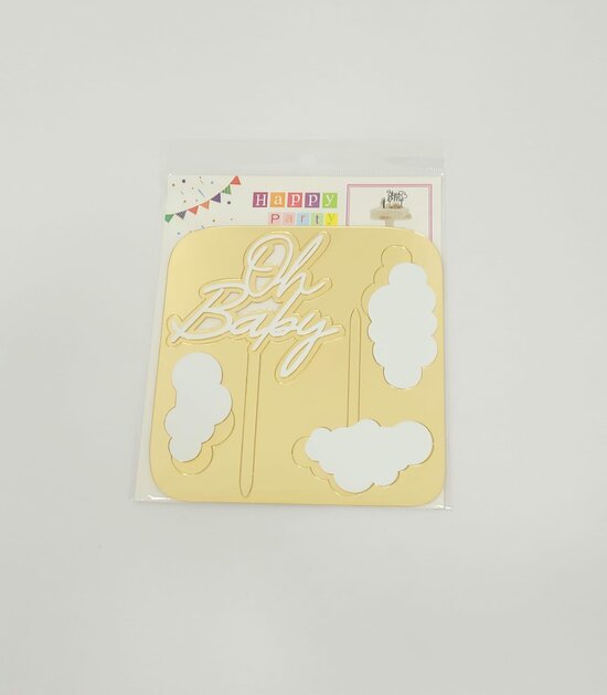 Topper en Acrylique - Oh baby avec nuages - Or