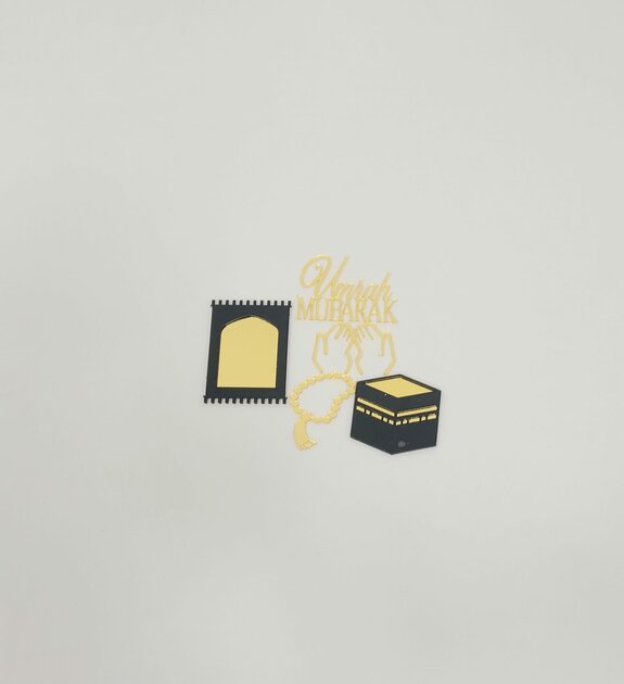 Topper en Acrylique - Umrah Mubarak - Or - Lot de 5